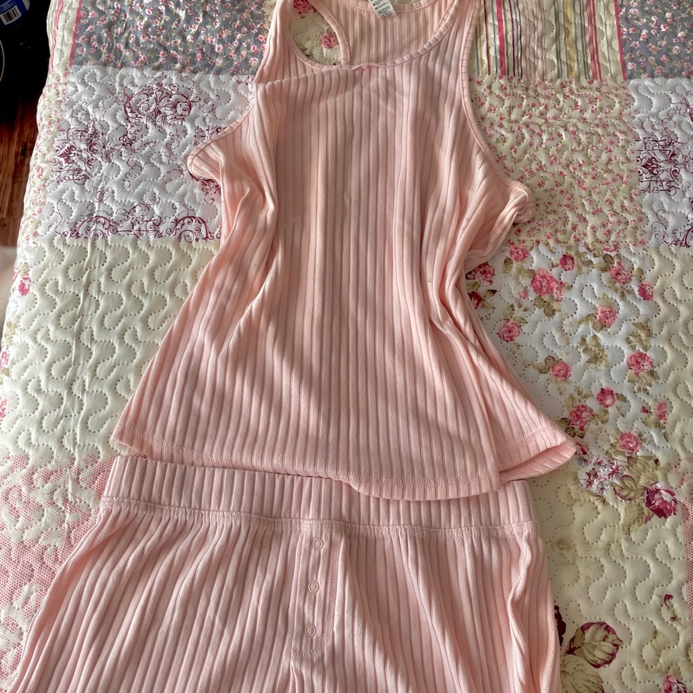 George Soft Ribbed Light Pink Sleep Tank & Shorts Set